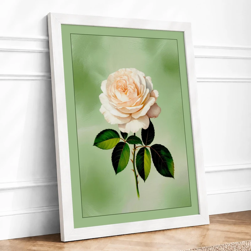 Peach Rose Bloom Botanical Framed Wall Art Print A1 (84.1×59.4cm) White, Wall Decor for Living Room, Bedroom, Office & Home, Ready to Hang, Art Gift