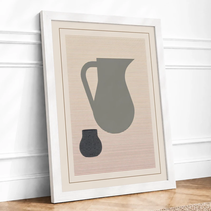 Two Ceramic Vessels Minimalist Framed Wall Art Print A1 (84.1×59.4cm) White, Wall Decor for Living Room, Bedroom, Office & Home, Ready to Hang, Art Gift - Image 1