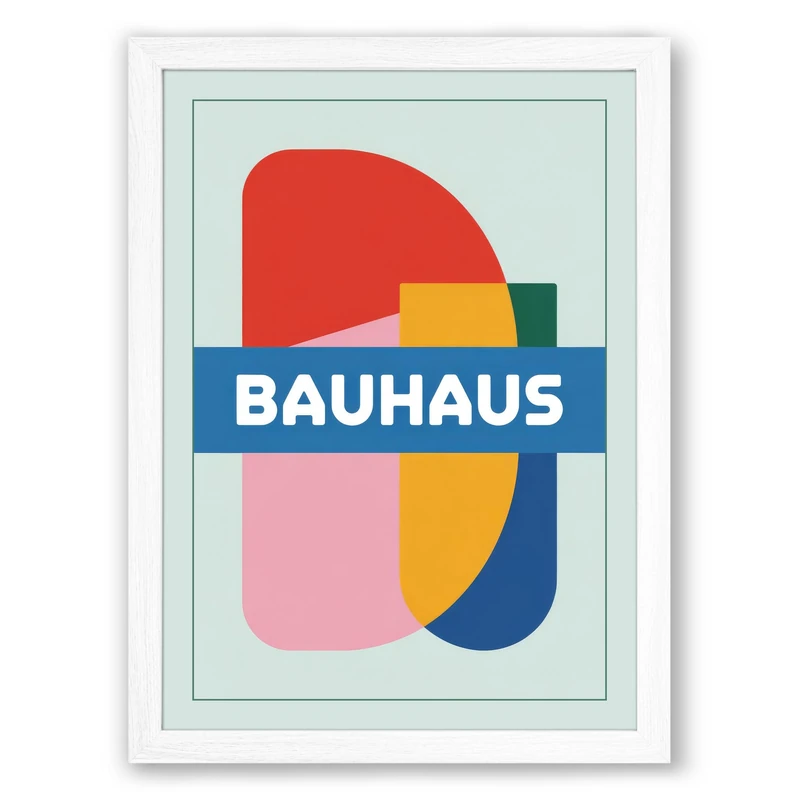 Bauhaus Composition Geometric Framed Wall Art Print A1 (84.1×59.4cm) White, Wall Decor for Living Room, Bedroom, Office & Home, Ready to Hang, Art Gift - Image 1