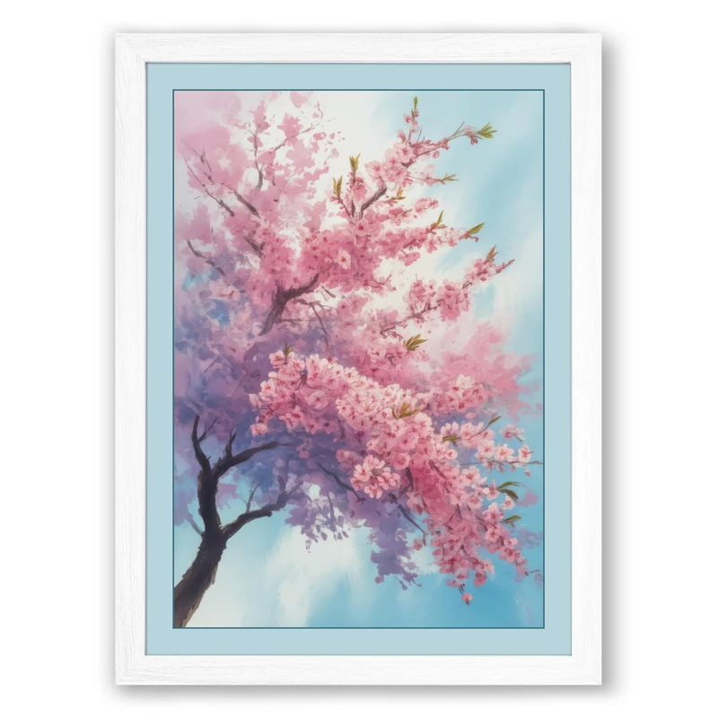 Moonlit Cherry Blossom Botanical Framed Wall Art Print A1 (84.1×59.4cm) White, Wall Decor for Living Room, Bedroom, Office & Home, Ready to Hang, Art Gift