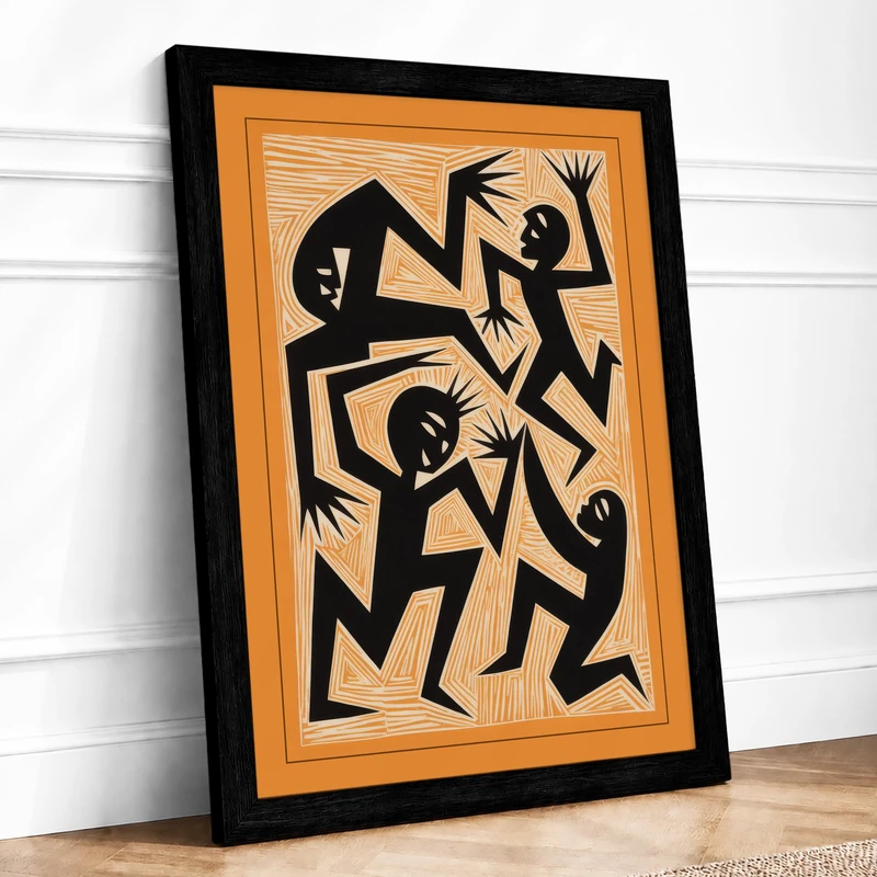 Dancing Figures Geometric Framed Wall Art Print A1 (84.1×59.4cm) Black, Wall Decor for Living Room, Bedroom, Office & Home, Ready to Hang, Art Gift