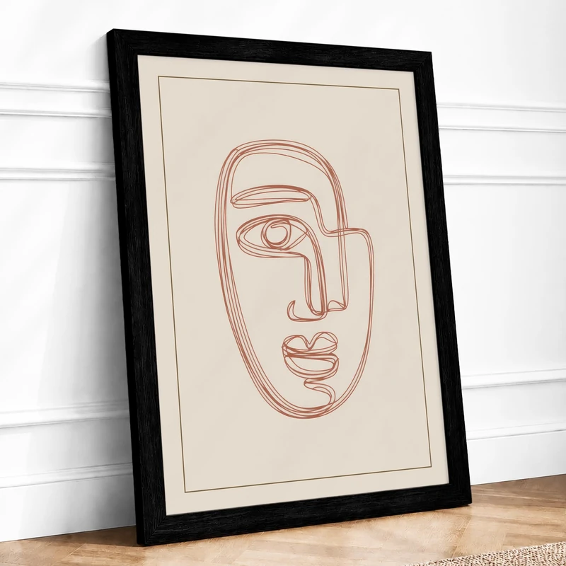Line Drawn Face Minimalist Framed Wall Art Print A1 (84.1×59.4cm) Black, Wall Decor for Living Room, Bedroom, Office & Home, Ready to Hang, Art Gift