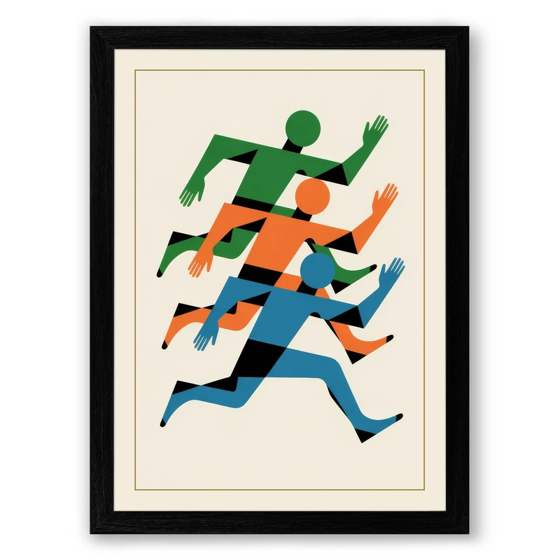 Four in Motion Modern Framed Wall Art Print A1 (84.1×59.4cm) Black, Wall Decor for Living Room, Bedroom, Office & Home, Ready to Hang, Art Gift