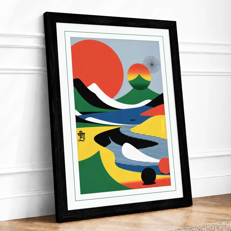 Modernist Waves Geometric Framed Wall Art Print A1 (84.1×59.4cm) Black, Wall Decor for Living Room, Bedroom, Office & Home, Ready to Hang, Art Gift - Image 1
