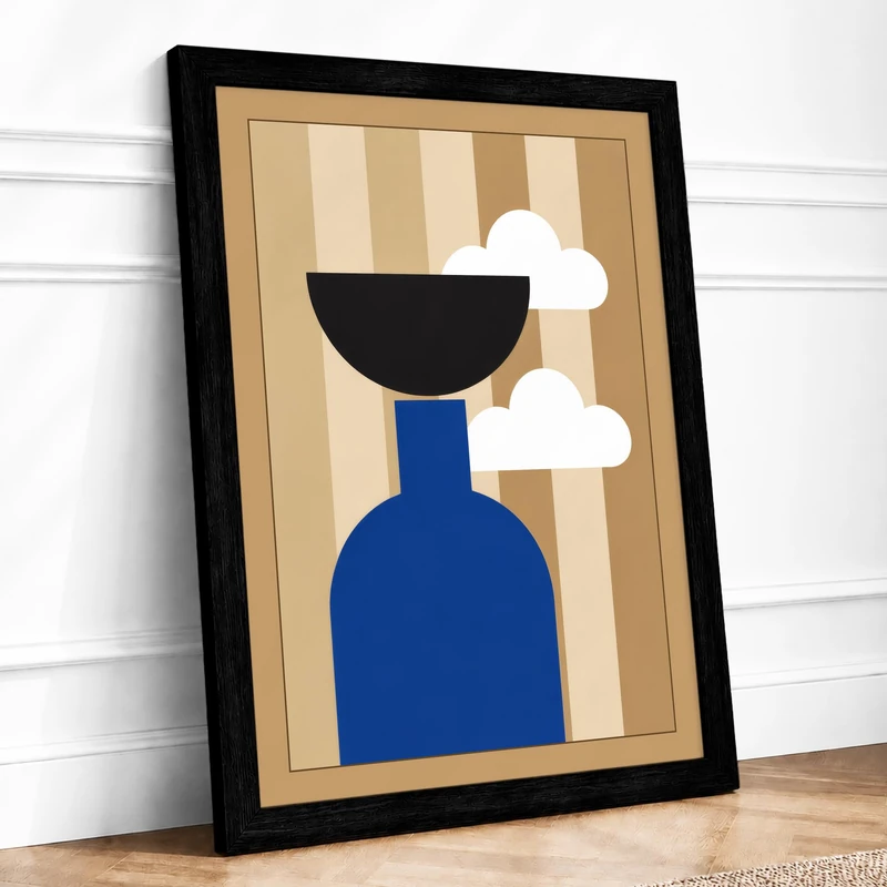 Still Life in Blue Minimalist Framed Wall Art Print A1 (84.1×59.4cm) Black, Wall Decor for Living Room, Bedroom, Office & Home, Ready to Hang, Art Gift