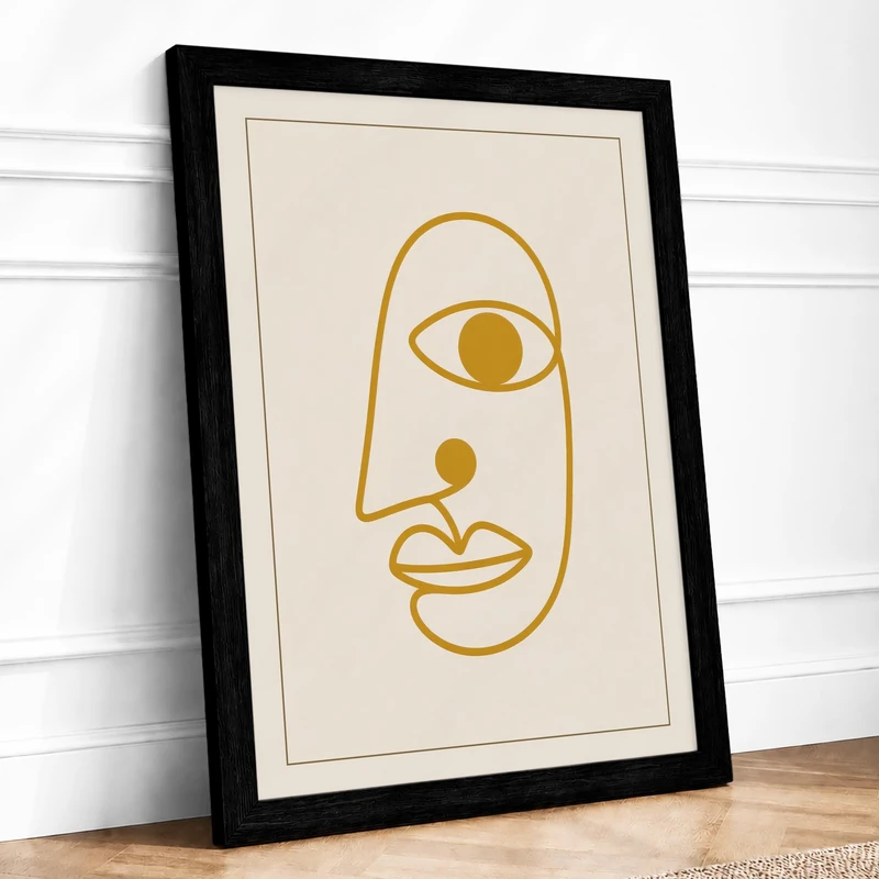 Golden Line Portrait Minimalist Framed Wall Art Print A1 (84.1×59.4cm) Black, Wall Decor for Living Room, Bedroom, Office & Home, Ready to Hang, Art Gift