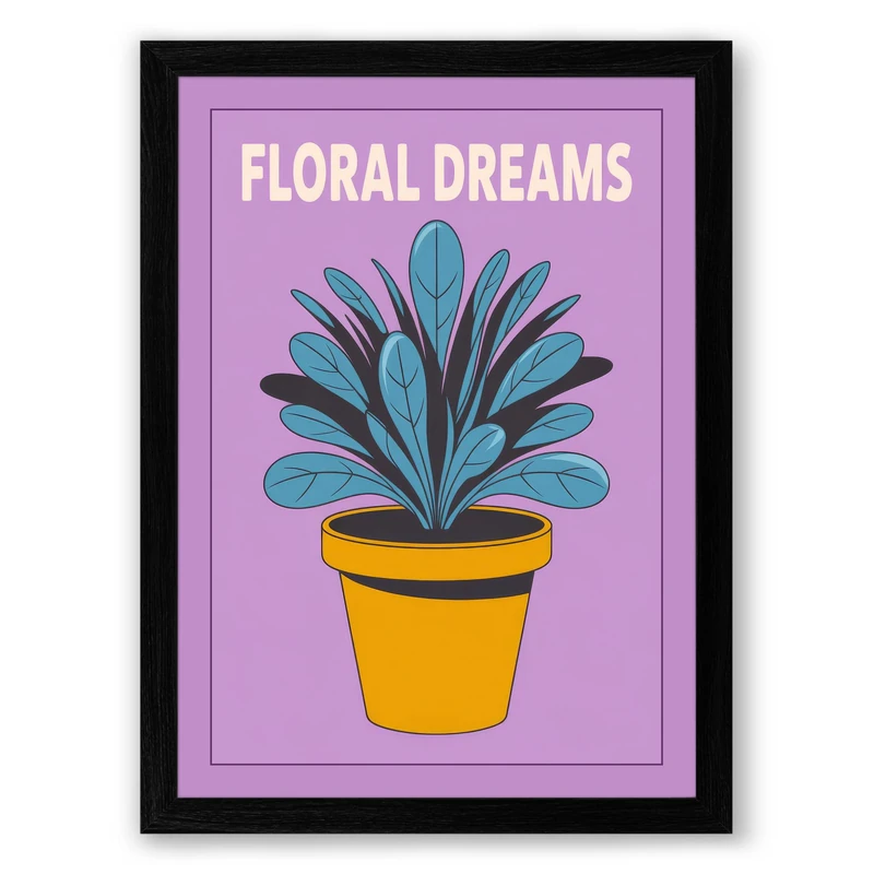 Floral Dreams Plant Botanical Framed Wall Art Print A1 (84.1×59.4cm) Black, Wall Decor for Living Room, Bedroom, Office & Home, Ready to Hang, Art Gift