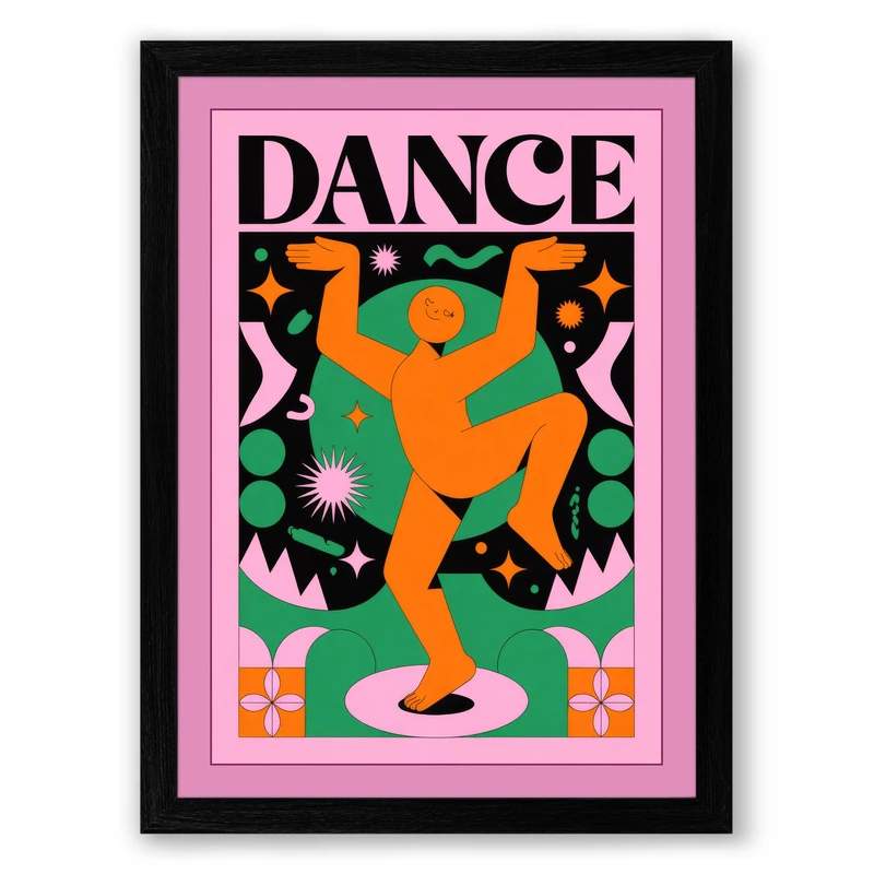 Dance in Motion Mid-Century Framed Wall Art Print A1 (84.1×59.4cm) Black, Wall Decor for Living Room, Bedroom, Office & Home, Ready to Hang, Art Gift - Image 1