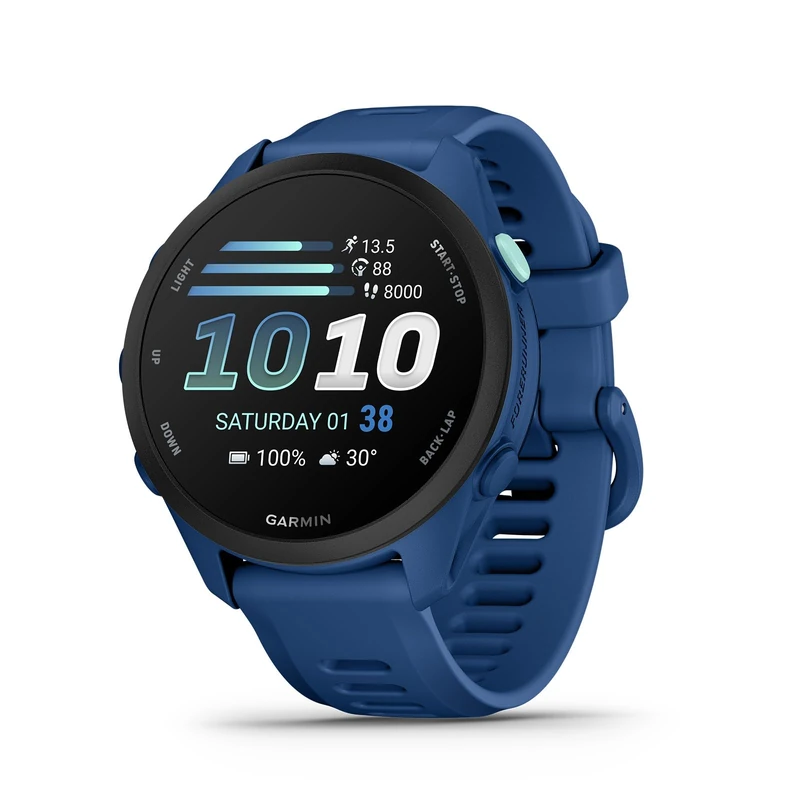 Garmin Forerunner 70, Amazon Exclusive, 43mm GPS running smartwatch, lightweight, AMOLED, easy to use, safety & tracking features, up to 13 days battery life, Tidal Blue