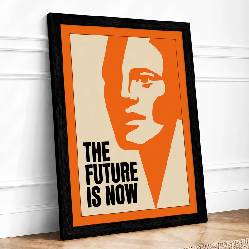 The Future Is Now Retro Framed Wall Art Print A1 (84.1×59.4cm) Black, Wall Decor for Living Room, Bedroom, Office & Home, Ready to Hang, Art Gift