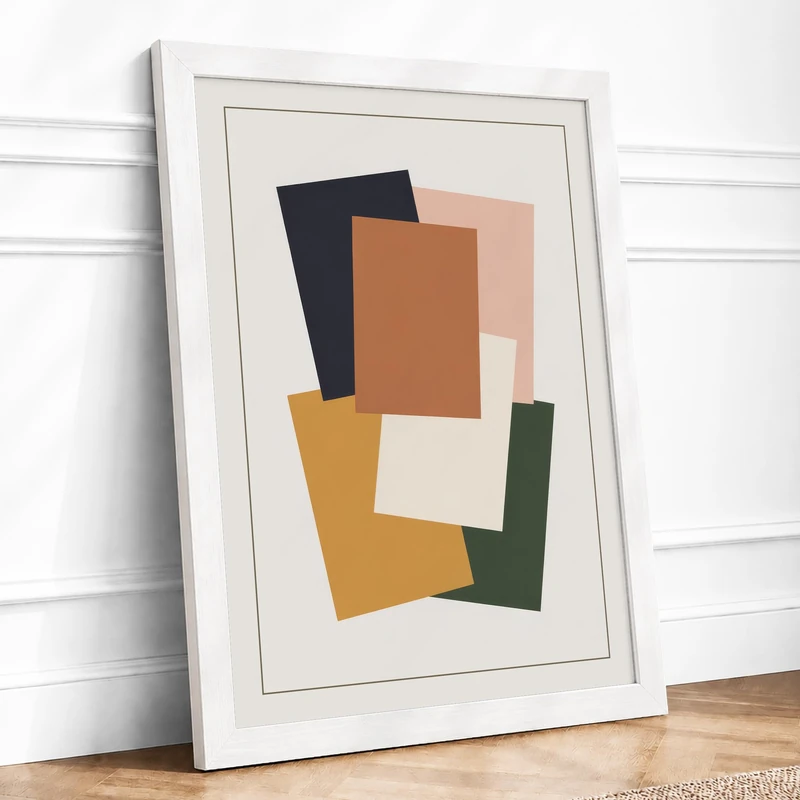 Earth Rectangles Minimalist Framed Wall Art Print A1 (84.1×59.4cm) White, Wall Decor for Living Room, Bedroom, Office & Home, Ready to Hang, Art Gift - Image 1