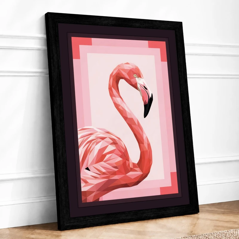 Coral Flamingo Modern Framed Wall Art Print A1 (84.1×59.4cm) Black, Wall Decor for Living Room, Bedroom, Office & Home, Ready to Hang, Art Gift - Image 1