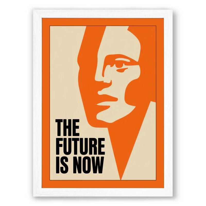 The Future Is Now Retro Framed Wall Art Print A1 (84.1×59.4cm) White, Wall Decor for Living Room, Bedroom, Office & Home, Ready to Hang, Art Gift - Image 1