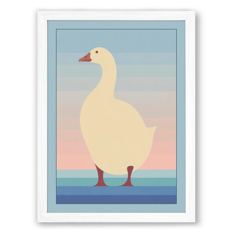Goose at Sunrise Minimalist Framed Wall Art Print A1 (84.1×59.4cm) White, Wall Decor for Living Room, Bedroom, Office & Home, Ready to Hang, Art Gift