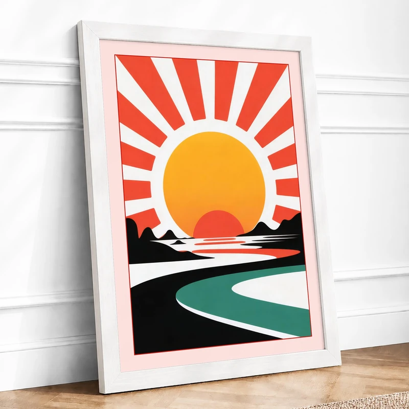 Rising Sun Modern Framed Wall Art Print A1 (84.1×59.4cm) White, Wall Decor for Living Room, Bedroom, Office & Home, Ready to Hang, Art Gift - Image 1