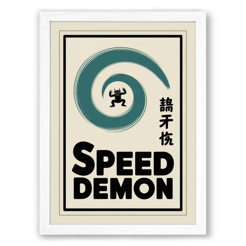 Speed Demon Retro Framed Wall Art Print A1 (84.1×59.4cm) White, Wall Decor for Living Room, Bedroom, Office & Home, Ready to Hang, Art Gift - Image 1
