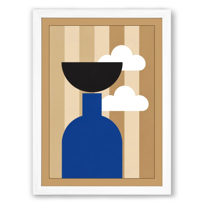Still Life in Blue Minimalist Framed Wall Art Print A1 (84.1×59.4cm) White, Wall Decor for Living Room, Bedroom, Office & Home, Ready to Hang, Art Gift