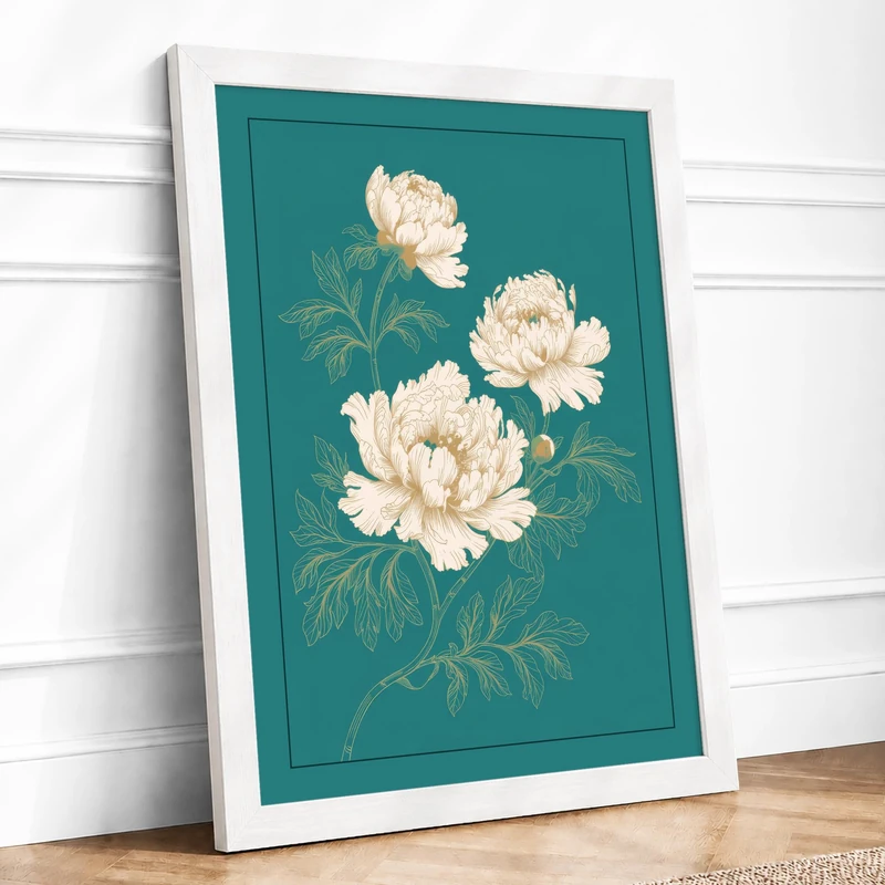 Cream Peonies Study Botanical Framed Wall Art Print A1 (84.1×59.4cm) White, Wall Decor for Living Room, Bedroom, Office & Home, Ready to Hang, Art Gift