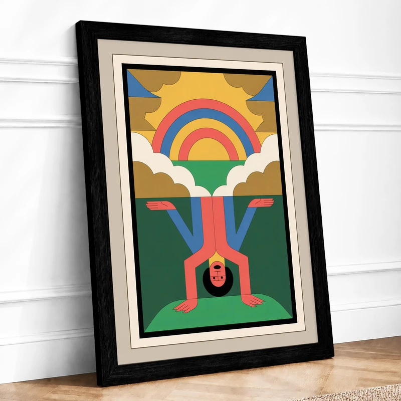 Rainbow Headstand Modern Framed Wall Art Print A1 (84.1×59.4cm) Black, Wall Decor for Living Room, Bedroom, Office & Home, Ready to Hang, Art Gift - Image 1