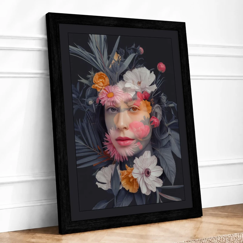 Flora and Face Botanical Framed Wall Art Print A1 (84.1×59.4cm) Black, Wall Decor for Living Room, Bedroom, Office & Home, Ready to Hang, Art Gift