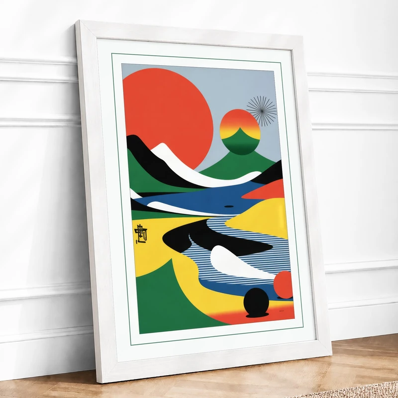 Modernist Waves Geometric Framed Wall Art Print A1 (84.1×59.4cm) White, Wall Decor for Living Room, Bedroom, Office & Home, Ready to Hang, Art Gift