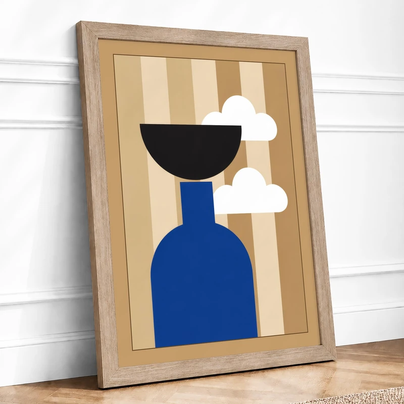 Still Life in Blue Minimalist Framed Wall Art Print A1 (84.1×59.4cm) Oak, Wall Decor for Living Room, Bedroom, Office & Home, Ready to Hang, Art Gift