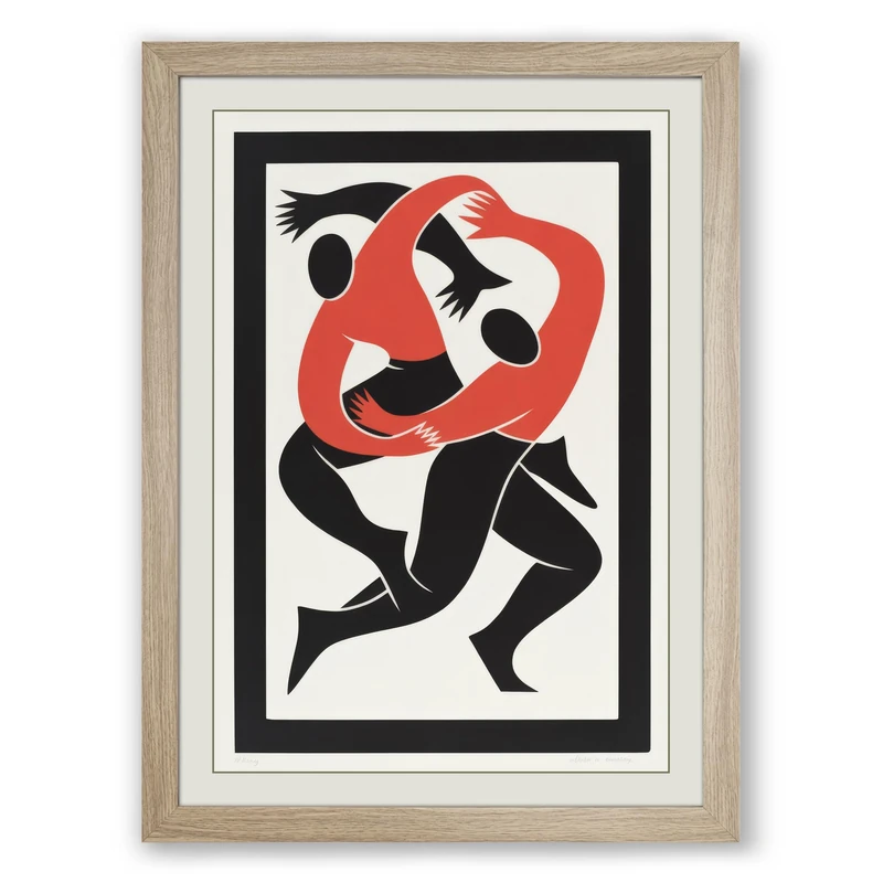 Dance in Silhouette Expressionism Framed Wall Art Print A1 (84.1×59.4cm) Oak, Wall Decor for Living Room, Bedroom, Office & Home, Ready to Hang, Art Gift