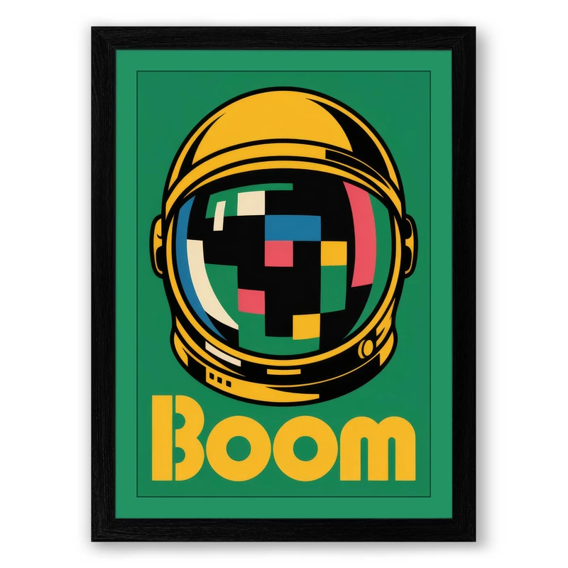 Boom Astronaut Visor Modern Framed Wall Art Print A1 (84.1×59.4cm) Black, Wall Decor for Living Room, Bedroom, Office & Home, Ready to Hang, Art Gift