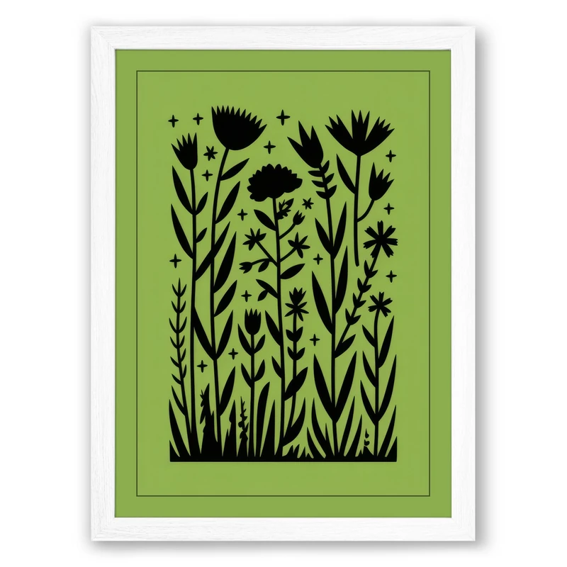 Wildflower Field Botanical Framed Wall Art Print A1 (84.1×59.4cm) White, Wall Decor for Living Room, Bedroom, Office & Home, Ready to Hang, Art Gift
