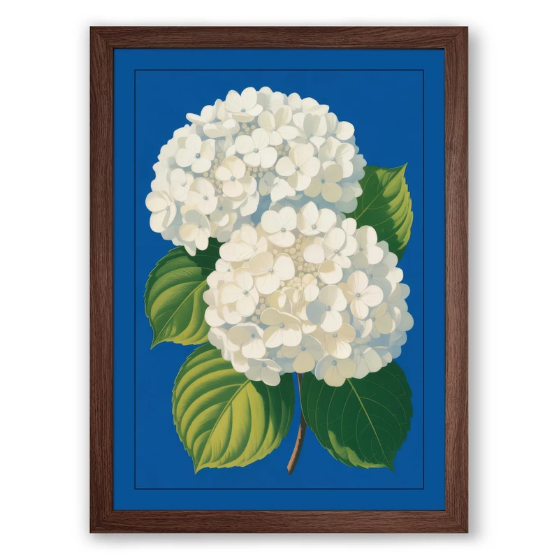 Hydrangea in Blue Botanical Framed Wall Art Print A1 (84.1×59.4cm) Walnut, Wall Decor for Living Room, Bedroom, Office & Home, Ready to Hang, Art Gift