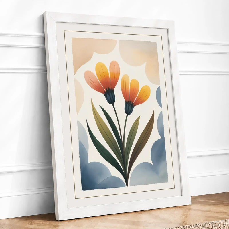Tulips in Bloom Botanical Framed Wall Art Print A1 (84.1×59.4cm) White, Wall Decor for Living Room, Bedroom, Office & Home, Ready to Hang, Art Gift - Image 1