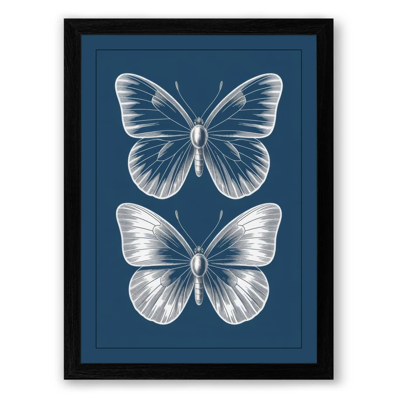 Butterfly Study Minimalist Framed Wall Art Print A1 (84.1×59.4cm) Black, Wall Decor for Living Room, Bedroom, Office & Home, Ready to Hang, Art Gift