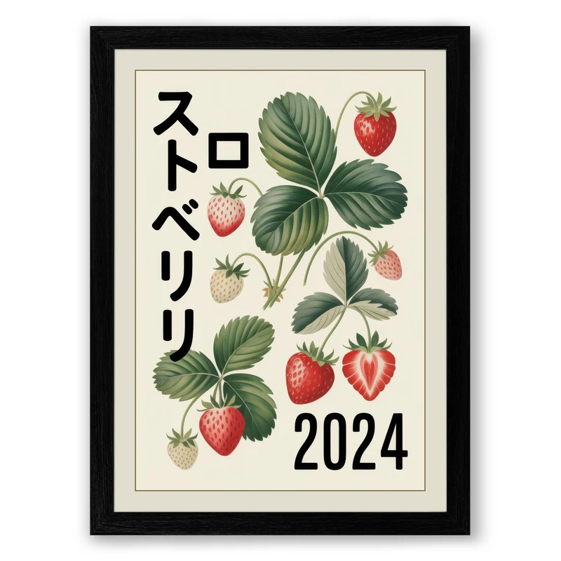 Strawberry Study Botanical Framed Wall Art Print A1 (84.1×59.4cm) Black, Wall Decor for Living Room, Bedroom, Office & Home, Ready to Hang, Art Gift