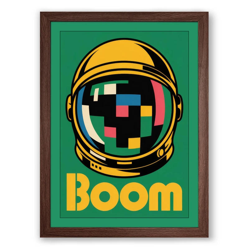 Boom Astronaut Visor Modern Framed Wall Art Print A1 (84.1×59.4cm) Walnut, Wall Decor for Living Room, Bedroom, Office & Home, Ready to Hang, Art Gift