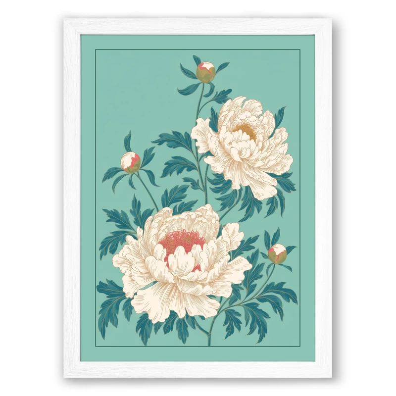 Peony Bloom Botanical Framed Wall Art Print A1 (84.1×59.4cm) White, Wall Decor for Living Room, Bedroom, Office & Home, Ready to Hang, Art Gift - Image 1