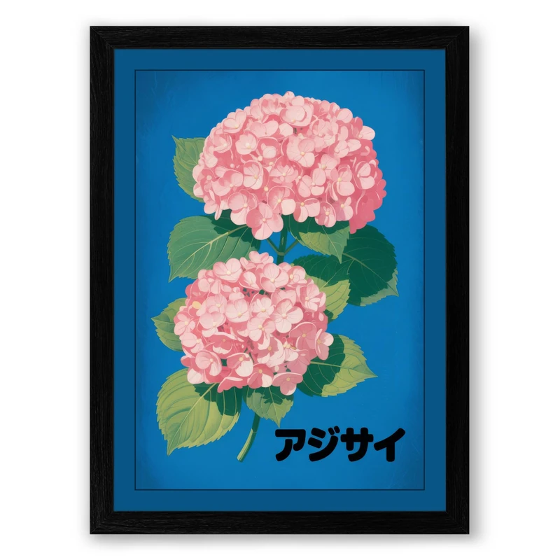 Hydrangea in Blue Botanical Framed Wall Art Print A1 (84.1×59.4cm) Black, Wall Decor for Living Room, Bedroom, Office & Home, Ready to Hang, Art Gift