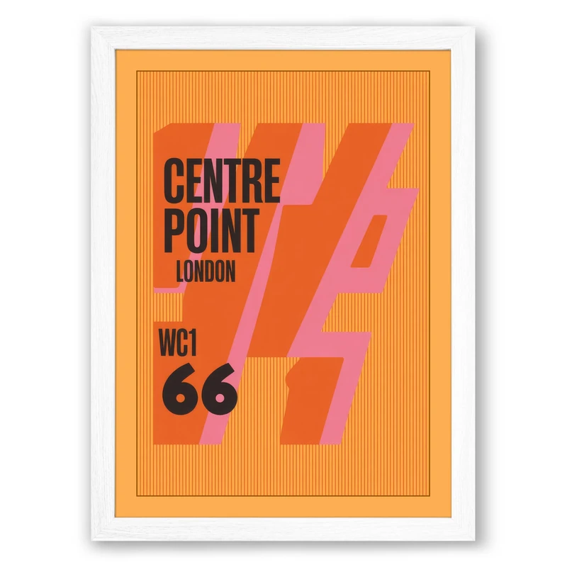 Centre Point London Retro Framed Wall Art Print A1 (84.1×59.4cm) White, Wall Decor for Living Room, Bedroom, Office & Home, Ready to Hang, Art Gift
