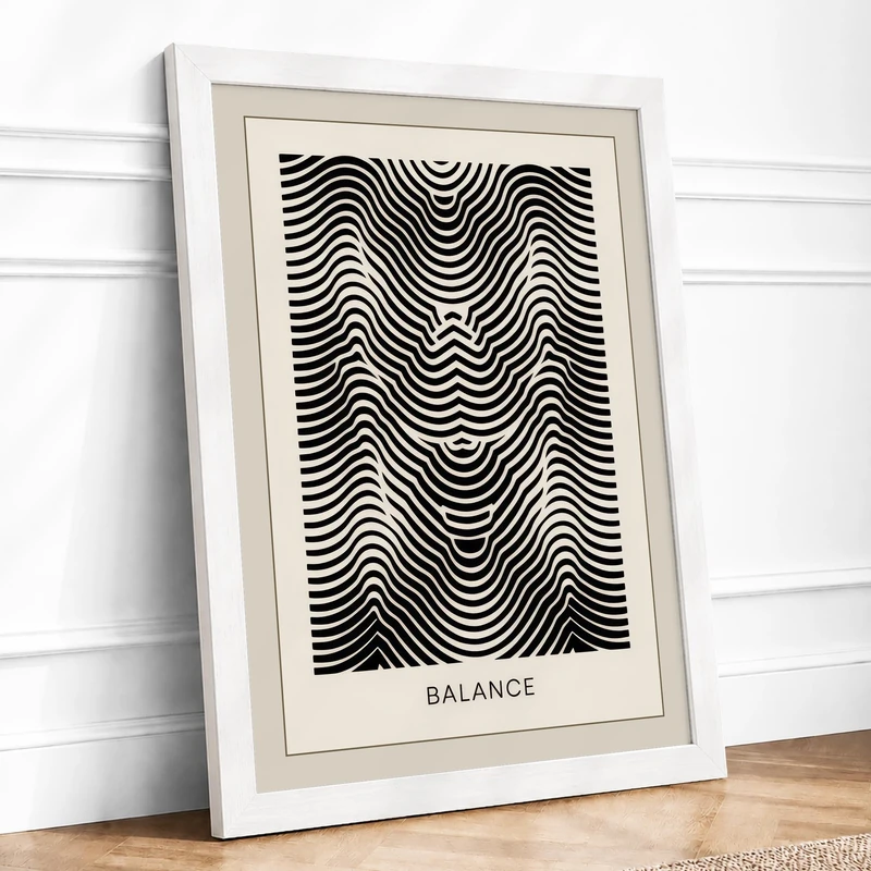 Optical Balance Geometric Framed Wall Art Print A1 (84.1×59.4cm) White, Wall Decor for Living Room, Bedroom, Office & Home, Ready to Hang, Art Gift