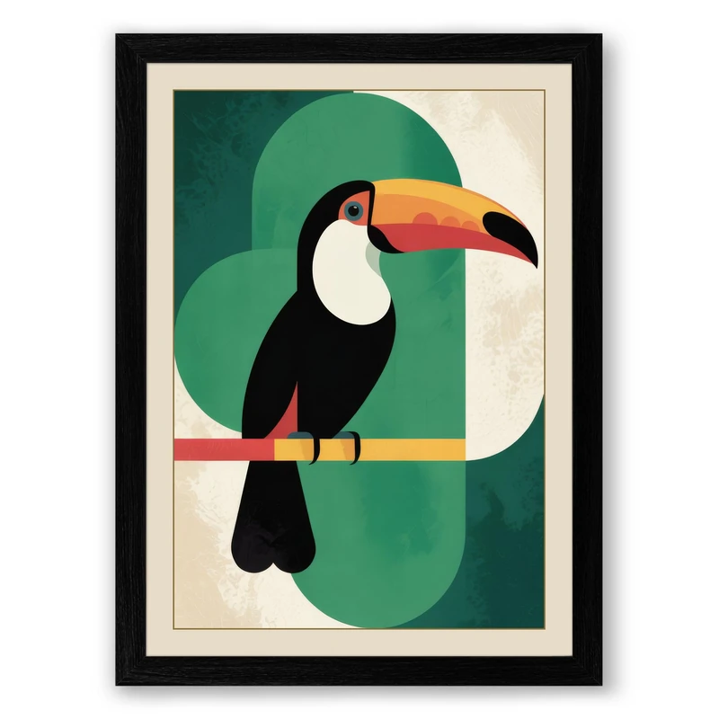 Geometric Toucan Mid-Century Framed Wall Art Print A1 (84.1×59.4cm) Black, Wall Decor for Living Room, Bedroom, Office & Home, Ready to Hang, Art Gift - Image 1