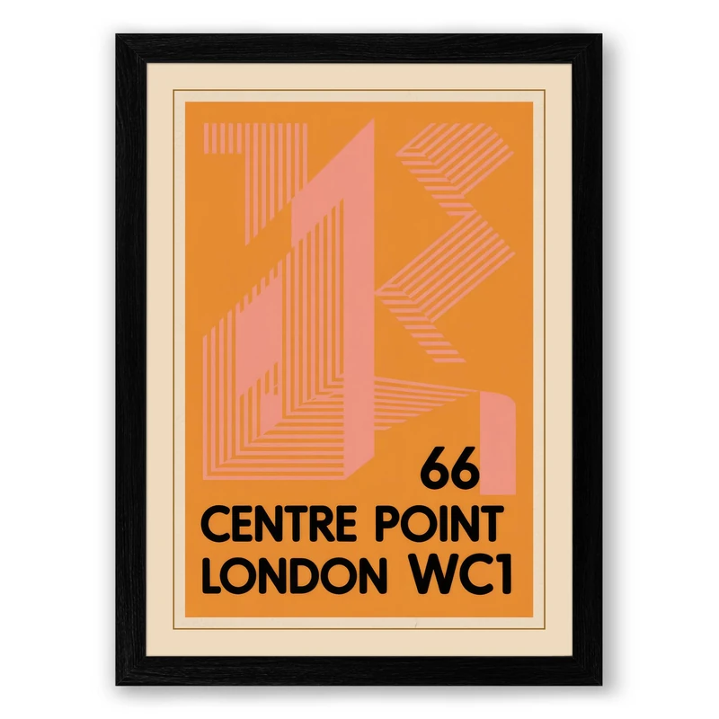 Centre Point London Retro Framed Wall Art Print A1 (84.1×59.4cm) Black, Wall Decor for Living Room, Bedroom, Office & Home, Ready to Hang, Art Gift