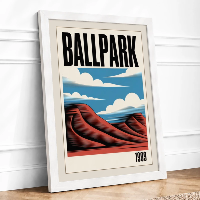 Ballpark Vintage Framed Wall Art Print A1 (84.1×59.4cm) White, Wall Decor for Living Room, Bedroom, Office & Home, Ready to Hang, Art Gift - Image 1