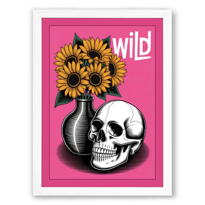 Wild Bloom Memento Eclectic Framed Wall Art Print A1 (84.1×59.4cm) White, Wall Decor for Living Room, Bedroom, Office & Home, Ready to Hang, Art Gift