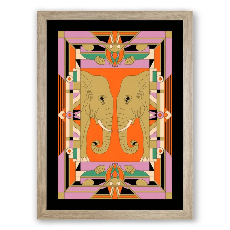 Symmetrical Butterfly Frame Eclectic Framed Wall Art Print A1 (84.1×59.4cm) Oak, Wall Decor for Living Room, Bedroom, Office & Home, Ready to Hang, Art Gift