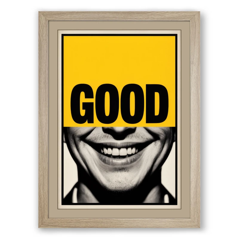 Good Vibes Pop Art Framed Wall Art Print A1 (84.1×59.4cm) Oak, Wall Decor for Living Room, Bedroom, Office & Home, Ready to Hang, Art Gift