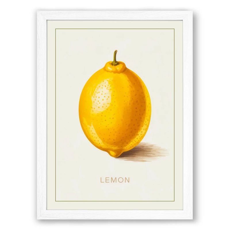Single Lemon Study Botanical Framed Wall Art Print A1 (84.1×59.4cm) White, Wall Decor for Living Room, Bedroom, Office & Home, Ready to Hang, Art Gift