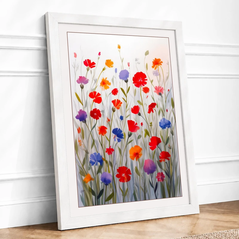 Wildflower Meadow Botanical Framed Wall Art Print A1 (84.1×59.4cm) White, Wall Decor for Living Room, Bedroom, Office & Home, Ready to Hang, Art Gift