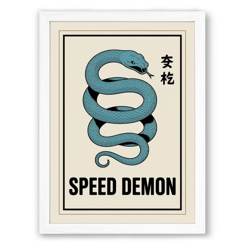 Speed Demon Retro Framed Wall Art Print A1 (84.1×59.4cm) White, Wall Decor for Living Room, Bedroom, Office & Home, Ready to Hang, Art Gift