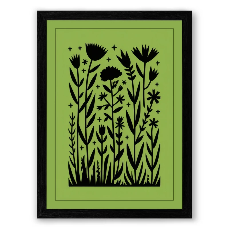 Wildflower Field Botanical Framed Wall Art Print A1 (84.1×59.4cm) Black, Wall Decor for Living Room, Bedroom, Office & Home, Ready to Hang, Art Gift