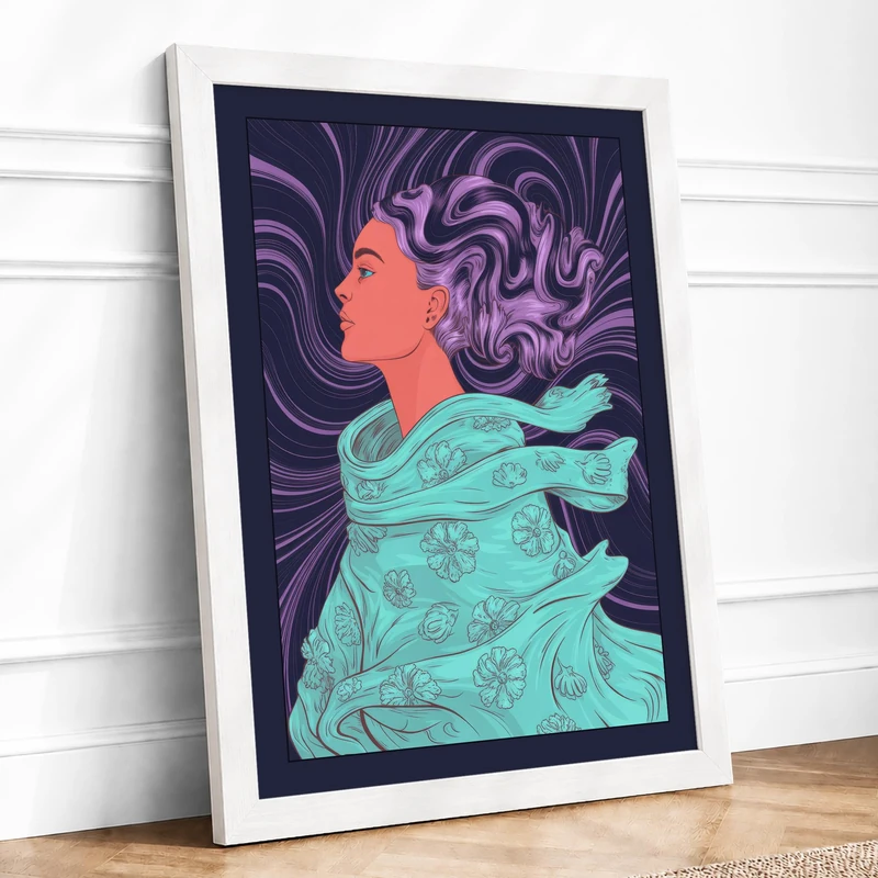 Psychedelic Profile Retro Framed Wall Art Print A1 (84.1×59.4cm) White, Wall Decor for Living Room, Bedroom, Office & Home, Ready to Hang, Art Gift - Image 1