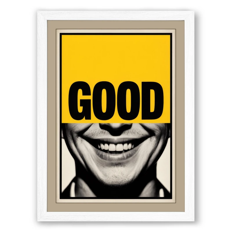 Good Vibes Pop Art Framed Wall Art Print A1 (84.1×59.4cm) White, Wall Decor for Living Room, Bedroom, Office & Home, Ready to Hang, Art Gift